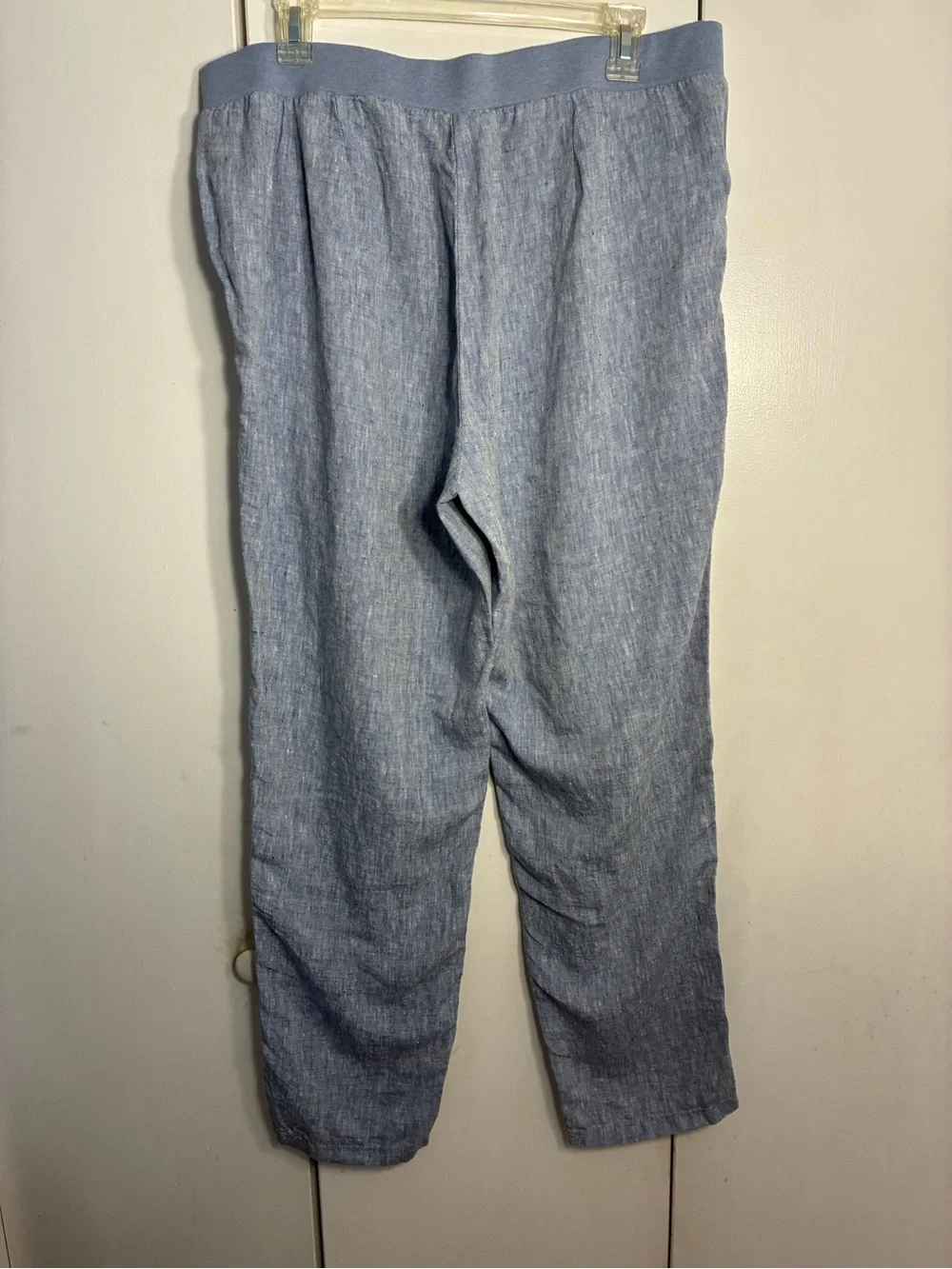J.Jill Love Linen Pants Women M Blue Heather Chambray Pull On Coastal Lagenlook